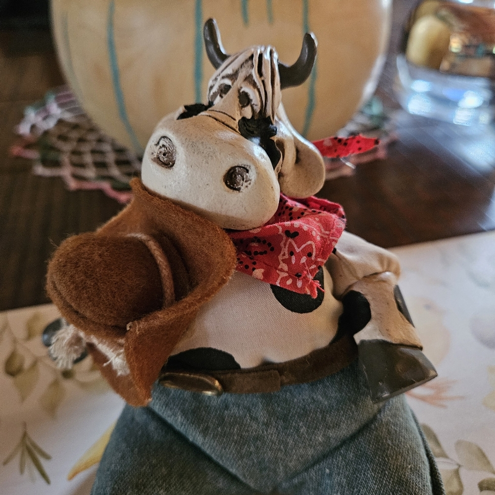 COWPOKE is His Name. Vintage  Cute Cow Figurine By Russ Co.